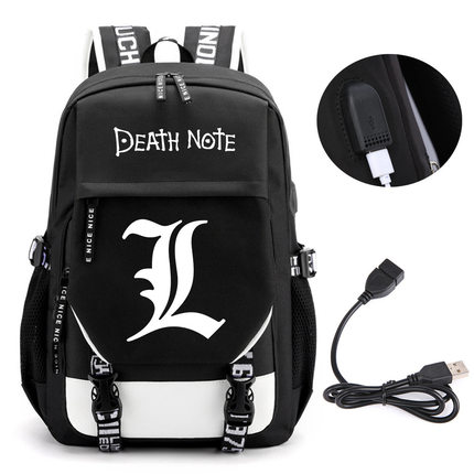 动漫死亡笔记背包书包 Mochila 旅行 USB 端口包笔记本电脑背包