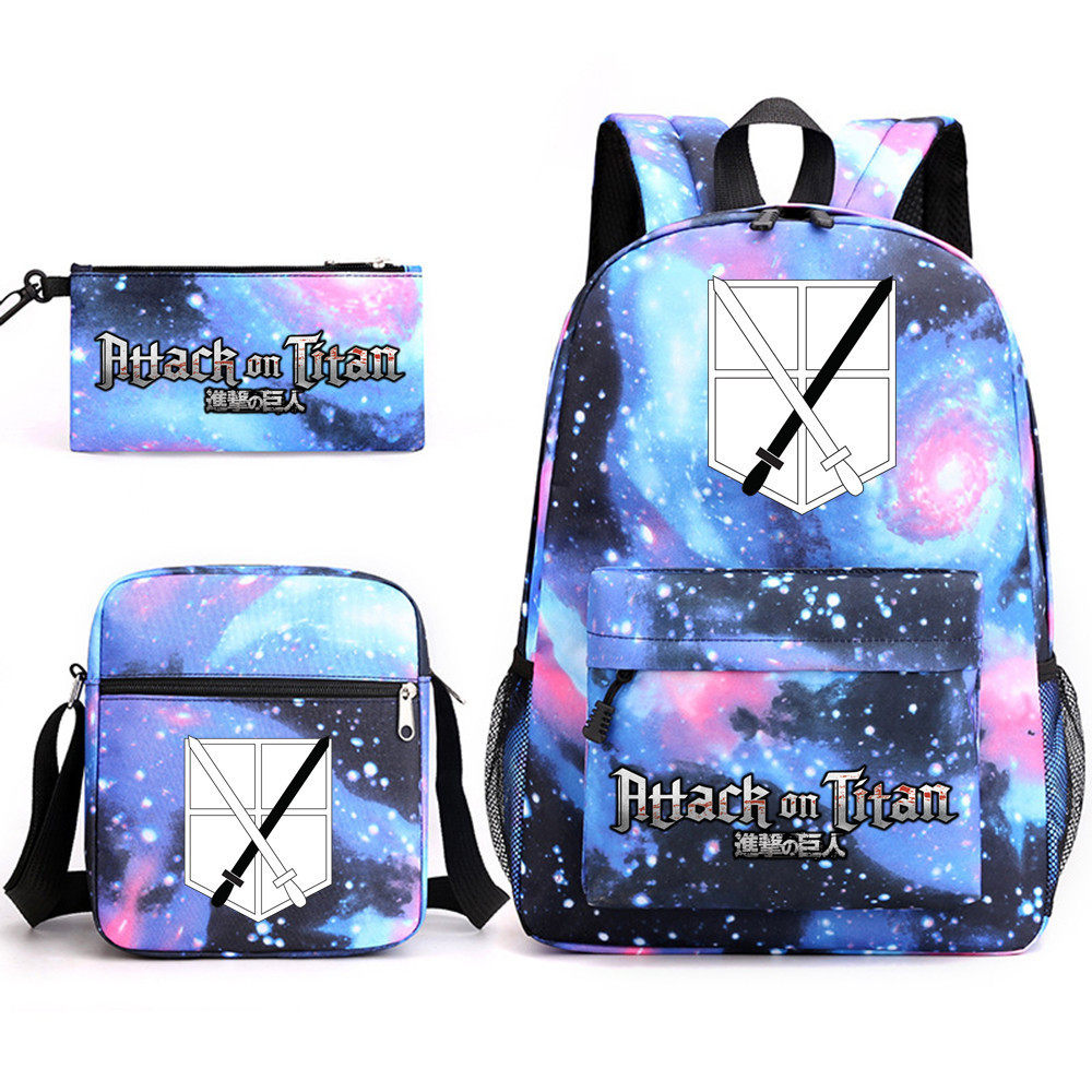 进击的巨人Attack On Titan书包三件套印花双肩包学生电脑帆布包
