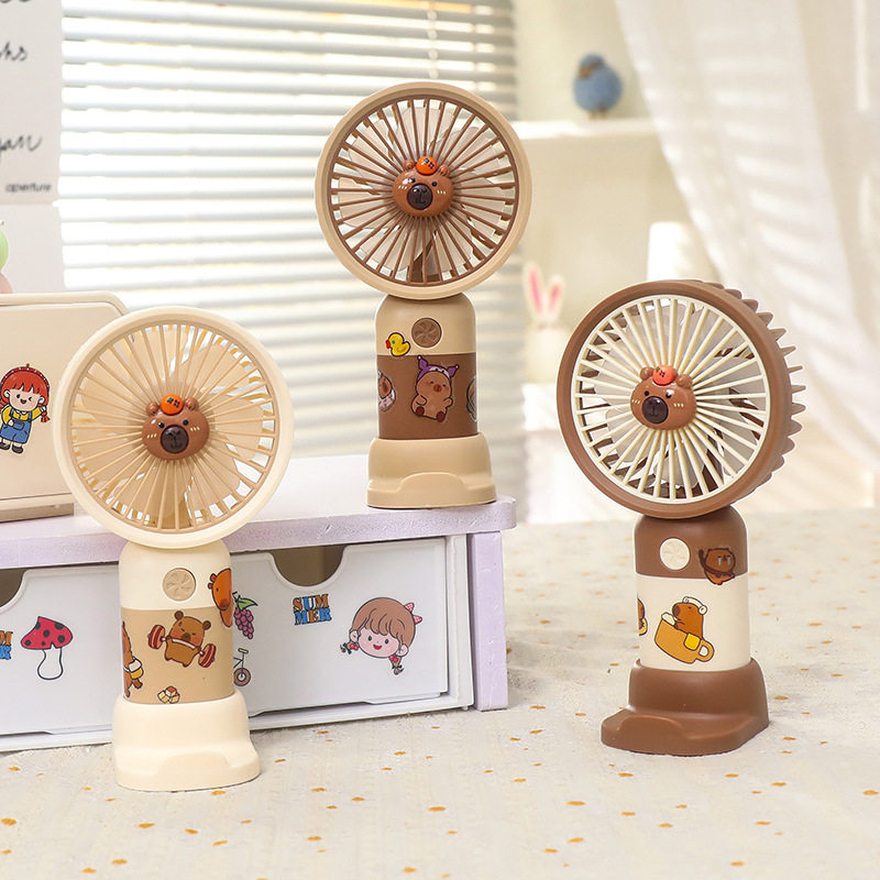 卡通水豚手持小风扇 手机支架迷你便携式USB充电可制作logo风扇