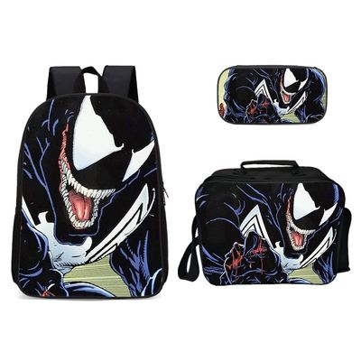 跨境货源毒液Venom书包三件套 小学生背包笔袋横款餐包套装代发