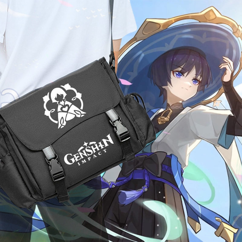 原神单肩背包芙宁娜胡桃初中生小学生男女斜挎包大容量补习电脑包