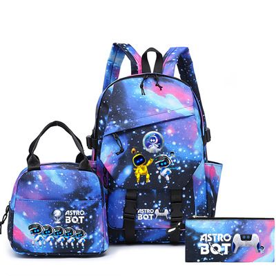 2024跨境新品 astro bot宇宙机器人 三件套书包挎包笔袋背包