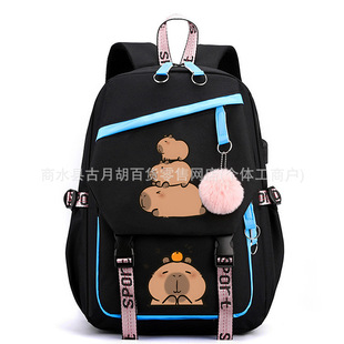 卡皮巴拉capybara卡通USB印花双肩背包护脊简约学生书包帆布包
