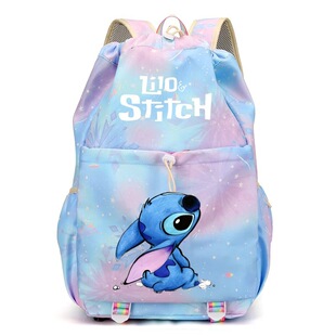 stitch史迪仔史迪奇学生书包大容量抽带双肩包彩虹印花卡通户外包