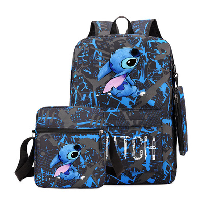 stitch史迪仔史迪奇外贸三件套书包男女学生休闲diy双肩包大容量
