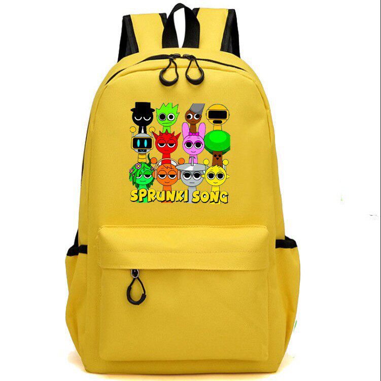 新节奏盒子sprunki卡通游戏印花双肩背包学生书包帆布包儿童卡通