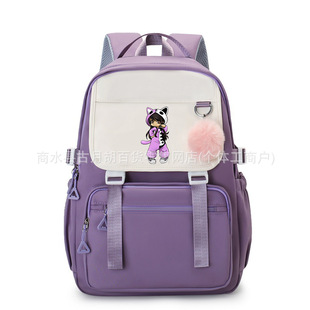 aphmau印花双肩背包可爱卡通护脊减负学生书包拼色简约甜美帆布包