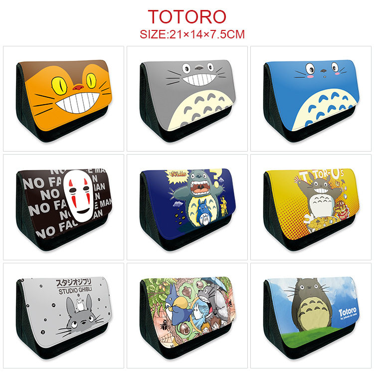 宫崎骏龙猫无脸男三角印花大容量笔袋 卡通动漫周边文具盒笔盒