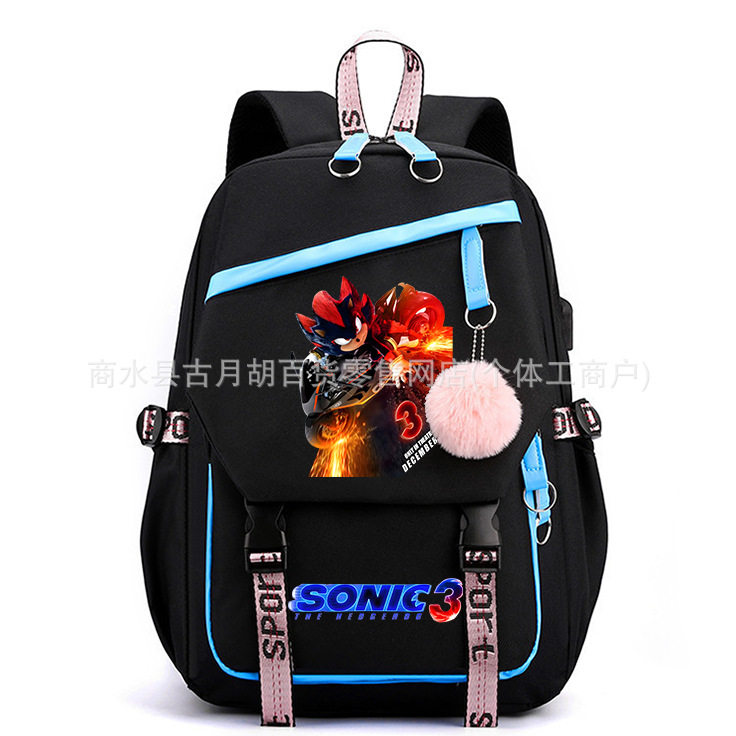 刺猬索尼克3Sonic3动漫印花USB简约护脊学生书包双肩背包帆布包,文具电教/文化用品/商务用品,学生书包,淘宝优惠券,粉丝福利购,淘宝优惠卷