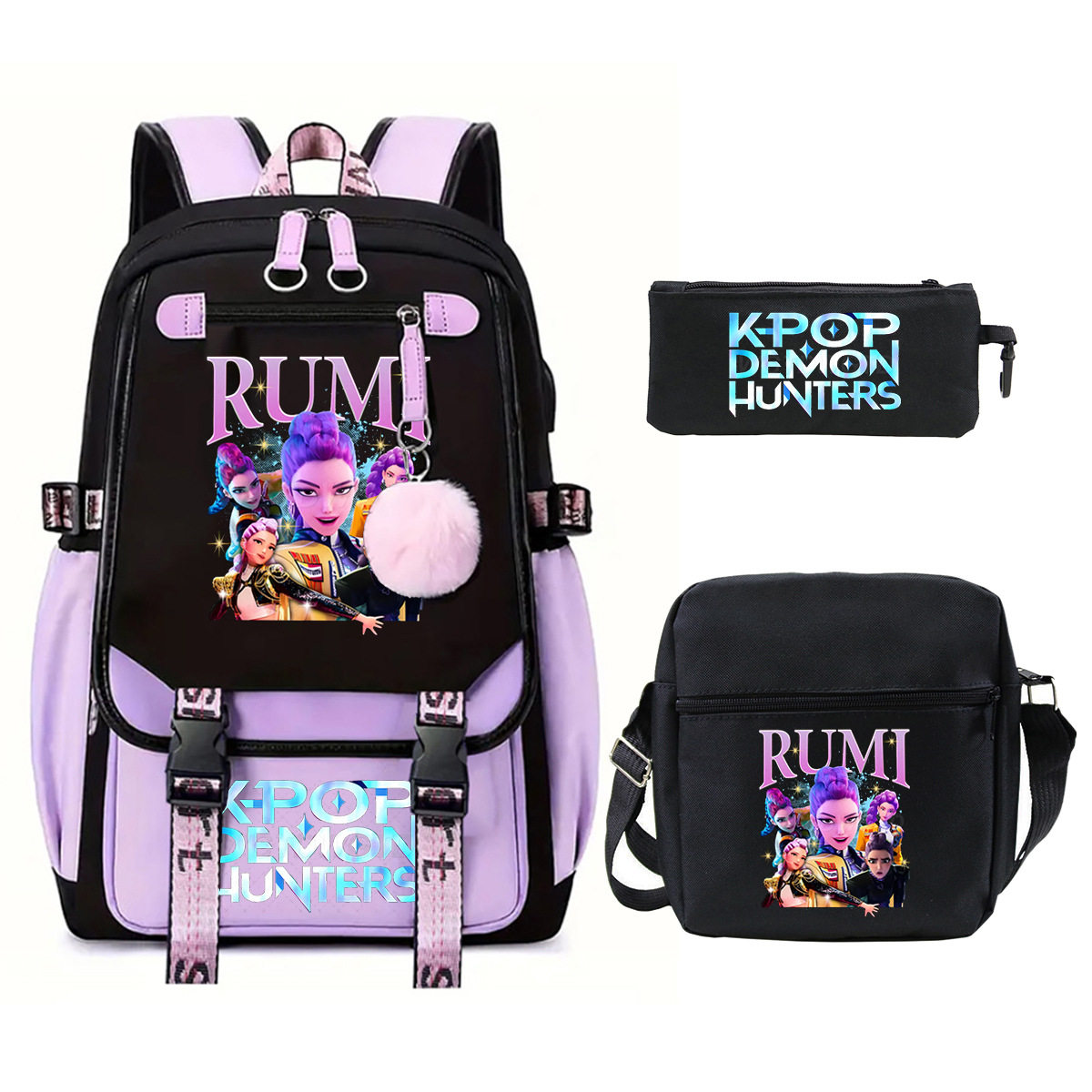 亚马逊跨境卡通女团印花背包学生书包单肩包休闲笔袋三件套,文具电教/文化用品/商务用品,学生书包,淘宝优惠券,粉丝福利购,淘宝优惠卷