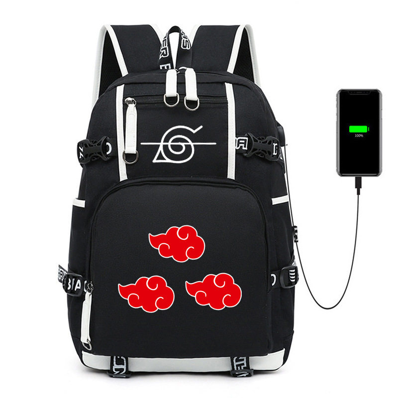 新款火影忍者书包USB青少年学生书包男女休闲大容量旅行双肩背包