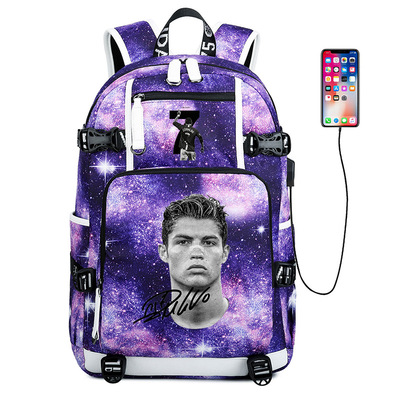 跨境热销C罗Ronaldo高质量中学生校园书包星空防水双肩背包60105