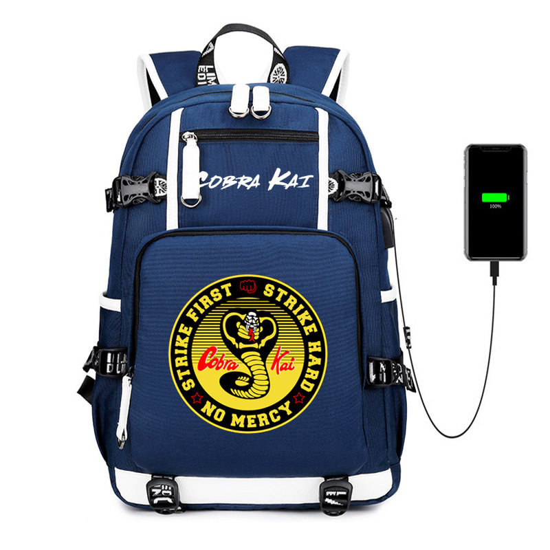 美剧眼镜蛇印花USB青少年学生书包男女休闲大容量旅行双肩背包