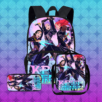 Huntrix Kpop猎魔女团跨境新品印花周边中小学生书包餐包三件套