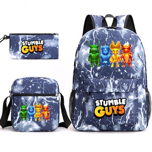 跨境爆款Stumble Guys碰撞派对游戏周边印花书包学生双肩包三件套