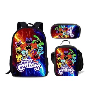 跨境smiling critters恐怖微笑印花双肩背包学生书包餐包笔袋套装
