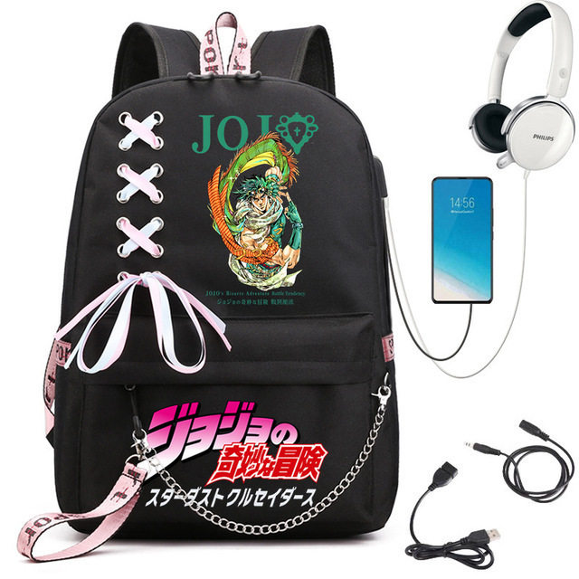 跨境JOJO的奇妙冒险USB背包学生书包休闲简约旅行包大容量电脑包