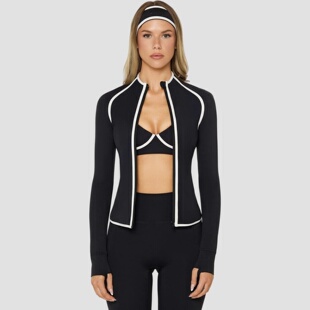 运动骑行服塑身上衣裸感收腰速干透气健身立领拉链长袖外套反光条
