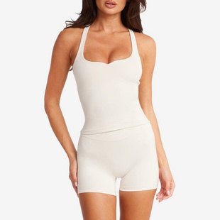 欧美聚拢显胸瑜伽服上衣女运动背心性感工字文内衣含胸垫健身文胸