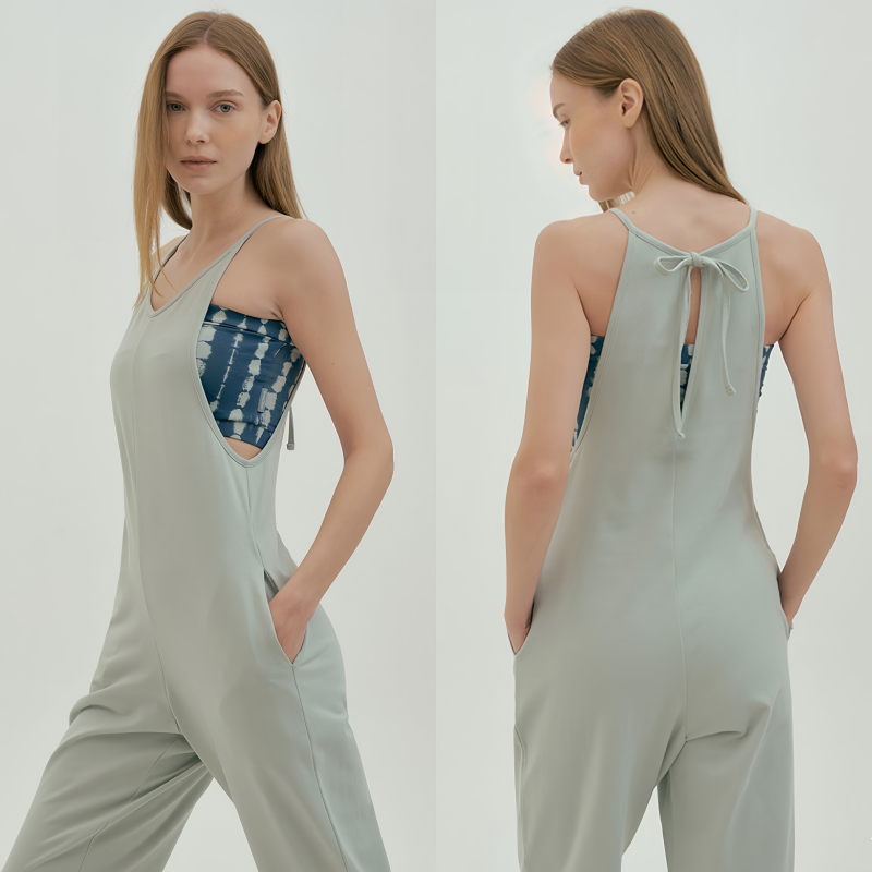 2025新品运动连体瑜伽服V领吊带女后背绑带小众健身服套装修身夏