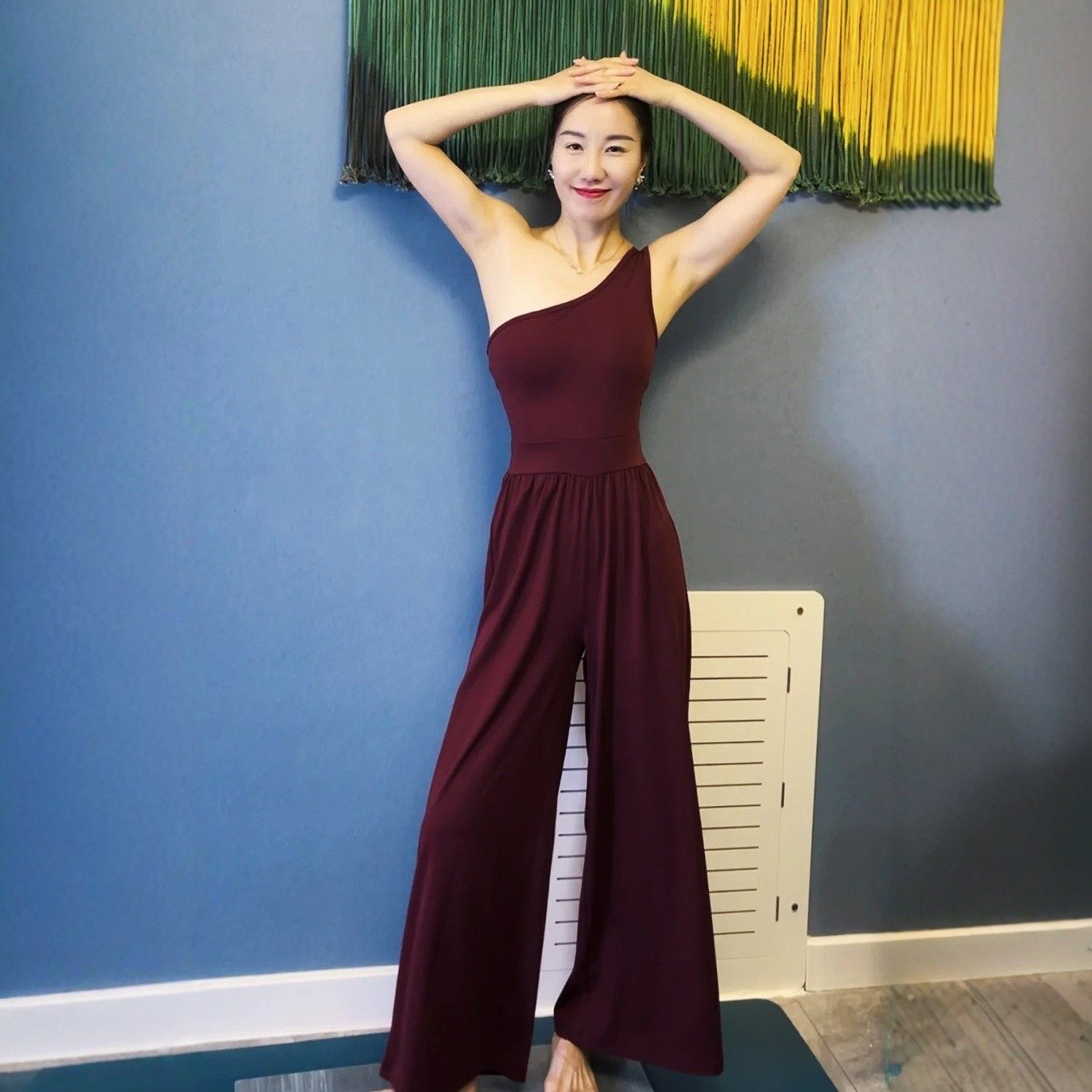 设计感无袖斜肩连体瑜伽服露肩修身阔腿禅意舒适瑜伽套装透气运动,运动/瑜伽/健身/球迷用品,瑜伽连体衣,淘宝优惠券,粉丝福利购,淘宝优惠卷