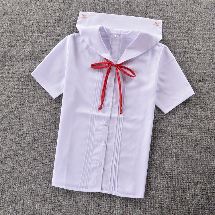 现货夏季短袖校服JK制服衬衫前后风琴褶刺绣衬衫水手领五角星刺券后50.50元