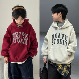 大E小e童装男女童一体绒连帽卫衣冬季中大童加厚儿童帽衫潮25206