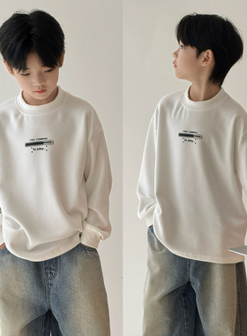 大E小e童装男女童白色德绒长袖T恤2025冬季儿童薄绒打底衫潮5596