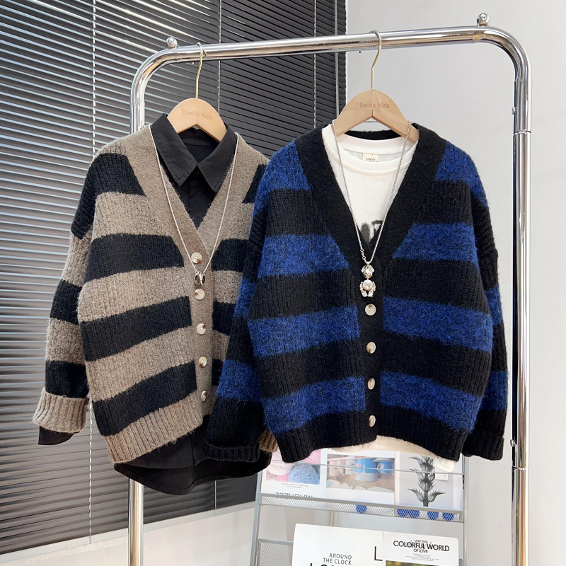 儿童条纹针织衫男童慵懒风开衫