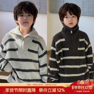 G+童装男童半拉链高领毛衣冬季中大童条纹针织衫儿童加厚上衣6900