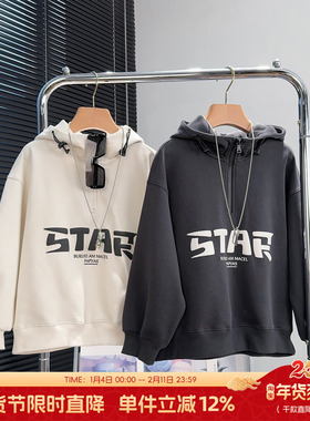 布芮欧童装男童连帽卫衣秋款中大童半拉链套头衫儿童上衣潮63161