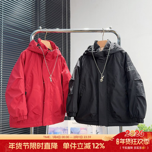 童乐鱼童装男女童夹棉冲锋衣冬款中大童户外加厚外套儿童棉衣9701