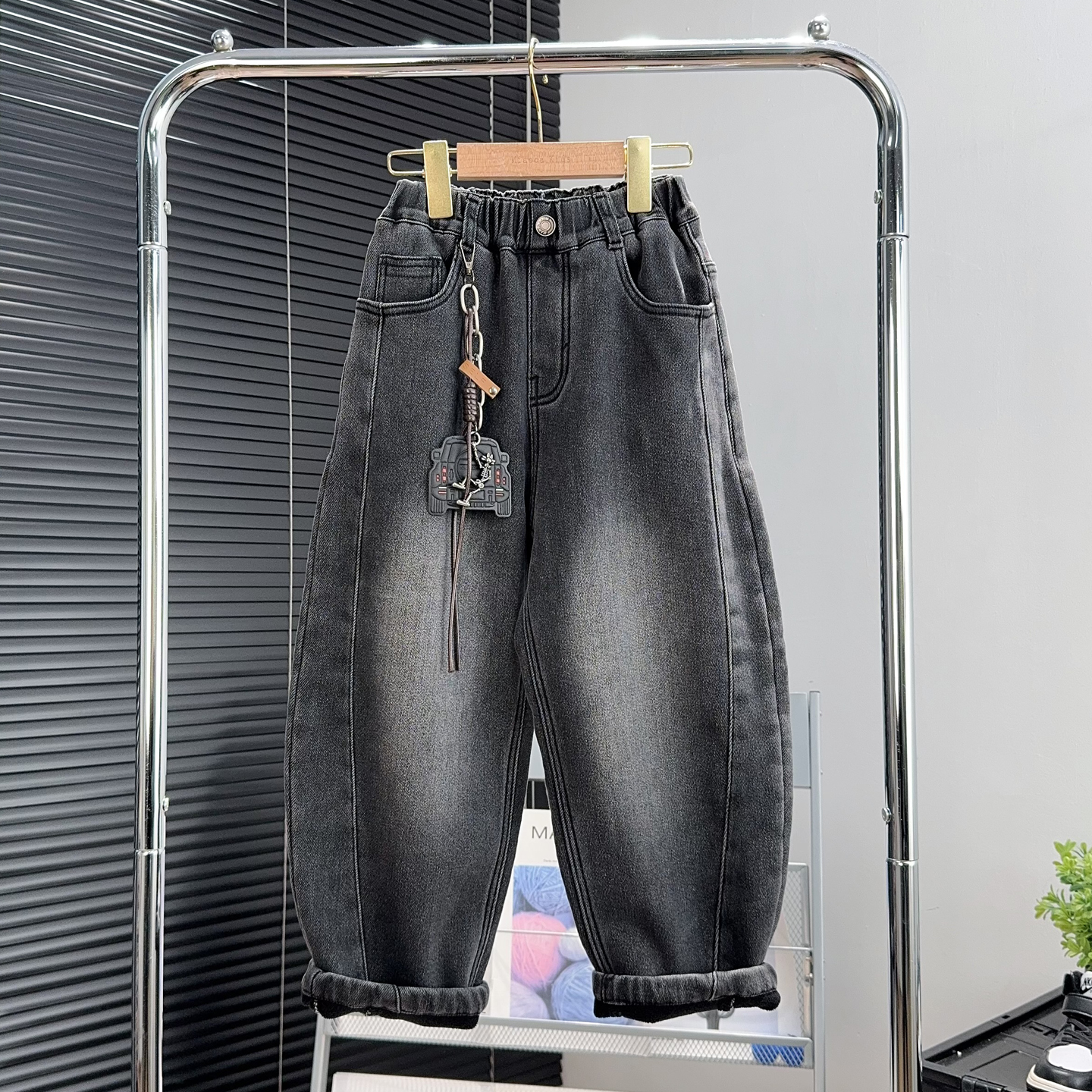 童乐鱼童装男女童加绒牛仔裤