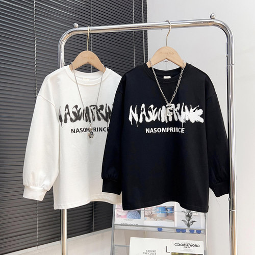 男童长袖T恤中大童白色打底衫