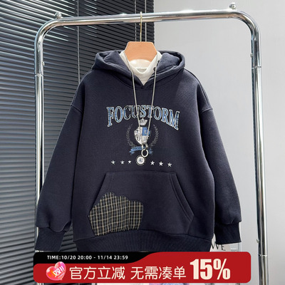 大E小e童装儿童加绒连帽卫衣