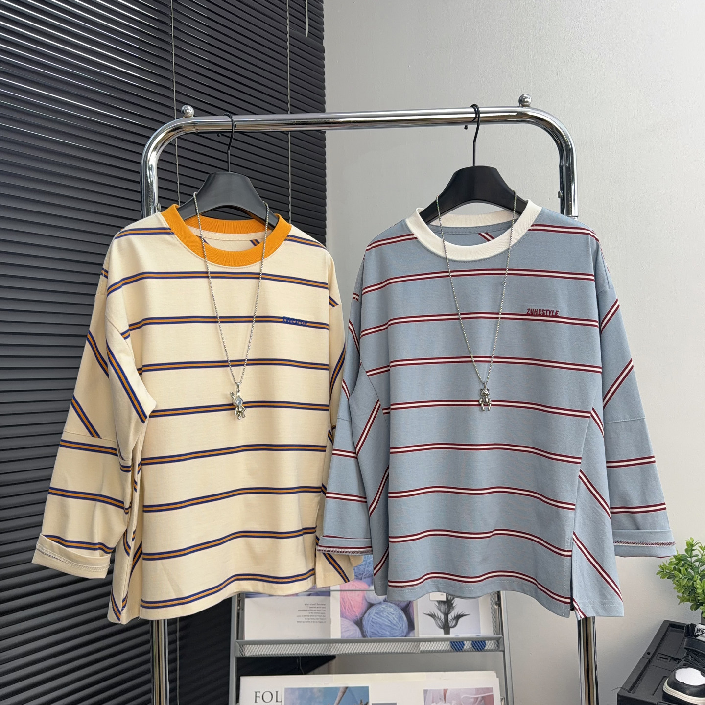 祖赫童装男女童条纹长袖T恤2026春款中大童休闲体恤韩版儿童上衣