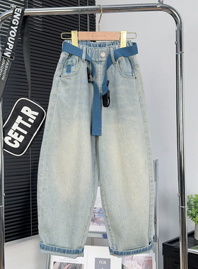 大E小e童装男童2025秋装牛仔裤中大童简约裤子韩版儿童老爹裤8050