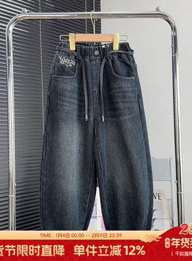 大E小e童装男童加绒牛仔裤冬季中大童加厚裤子儿童保暖长裤66607