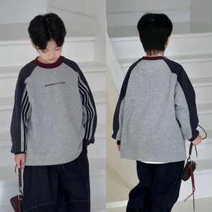 大E小e童装儿童加绒长袖T恤冬季中大童加厚插肩袖男童打底衫5589