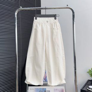 儿童休闲裤 大E小e童装 男女童白色牛仔裤 2026春装 子潮9207 中大童裤