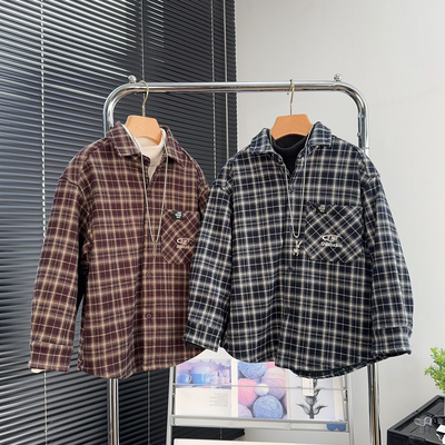 大E小e童装男童加绒格子衬衫