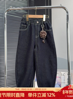 大E小e童装男女童加绒牛仔裤2025冬季儿童加厚裤子中大童长裤8706