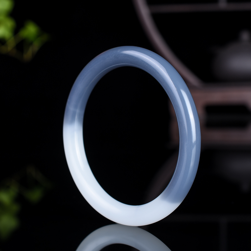 青山玉业新疆和田玉羊脂青白玉手镯子女款叮当镯圆细条天然青花少