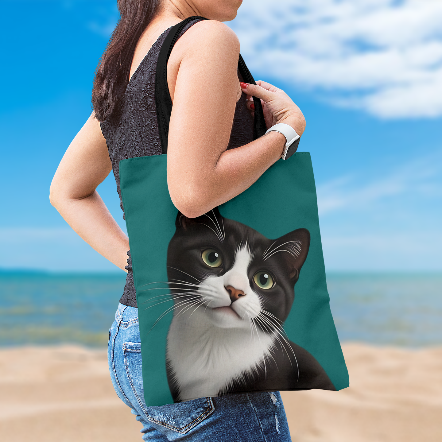 奶牛猫定制宠物照片帆布包手提单肩托特包拉链购物袋,箱包皮具/热销女包/男包,时尚帆布包,淘宝优惠券,粉丝福利购,淘宝优惠卷