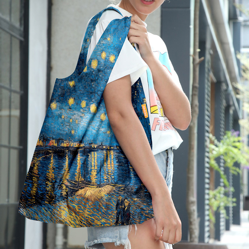 梵高罗纳河畔星空时尚折叠环保布袋防泼水买菜包旅行收纳袋购物袋,收纳整理,购物袋/环保袋/帆布袋,淘宝优惠券,粉丝福利购,淘宝优惠卷