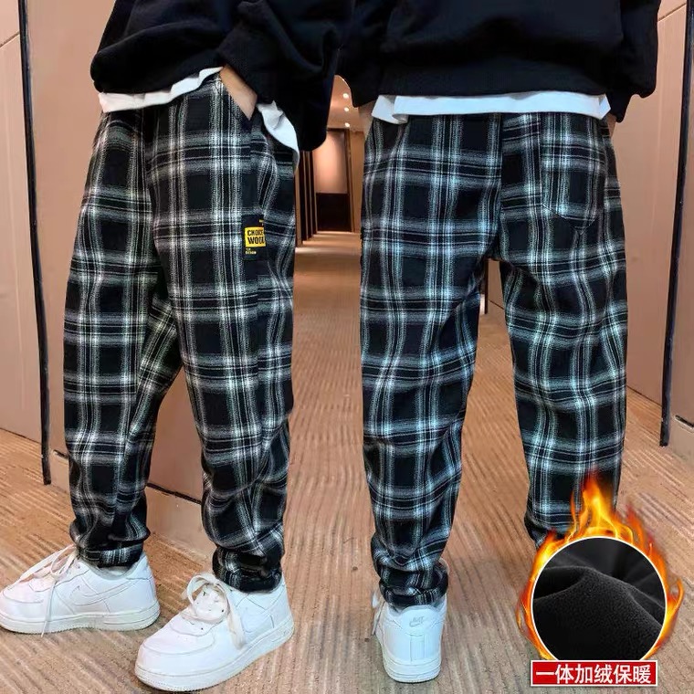 男童格子休闲裤春装2025新款儿童收脚长裤春秋中大童宽松加绒裤子