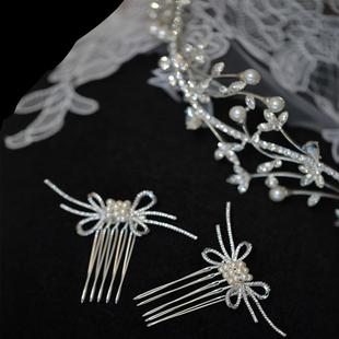 muimui风~甜美锆石蝴蝶结发梳发簪新娘头饰摄影跟妆高档礼服配饰