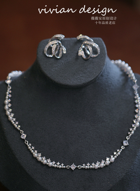 女士锁骨链保色锆石珍珠项链持久保色高级感轻奢风简约百搭项链