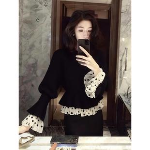 超好看独特漂亮黑色小香风韩系冬装短款高级感绝美轻奢内搭上衣