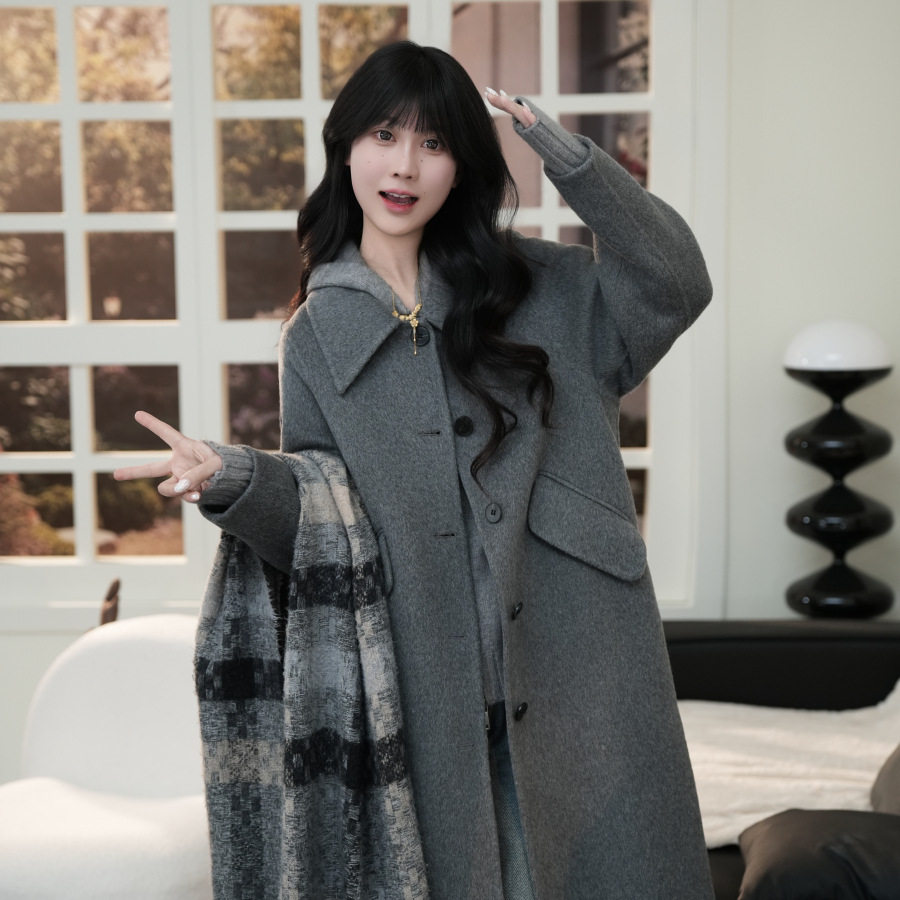 双面羊毛手工韩版大衣休闲慵懒宽松气质春秋冬中长款百搭舒适洋气